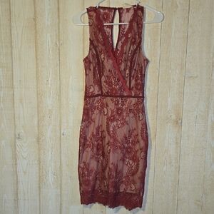 Olive Tree Lace Burgundy Dress Womens Size Medium